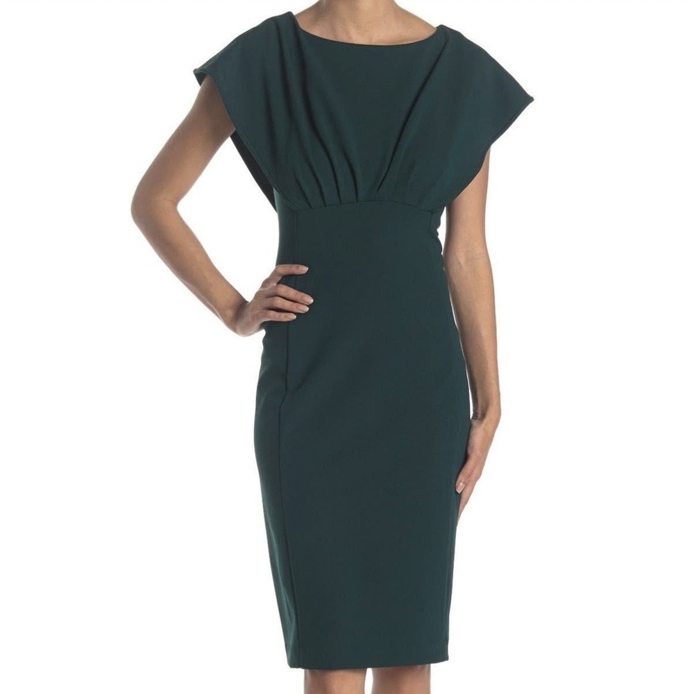 Calvin Klein Green Short Sleeve Stretch Crepe Sheath Dress Office Wedding 6